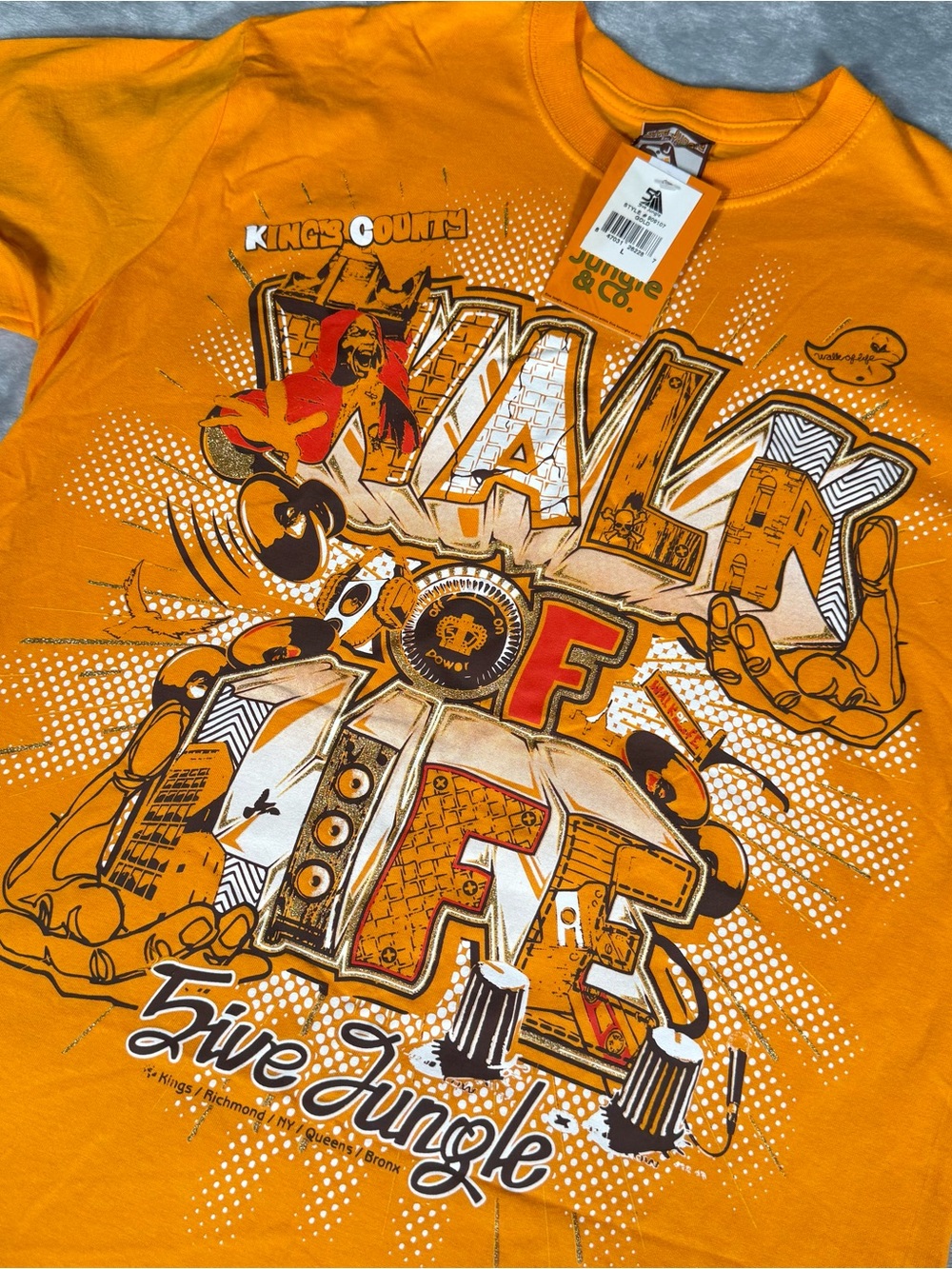 Vintage 5ive Jungle Walk Of Life T Shirt Mens L Hip Hop Gold Y2K NEW